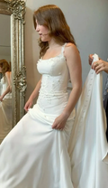 Elegant White Satin Lace Applique Long Wedding Dress Formal Evening Dress Y8463 by simplepromdress