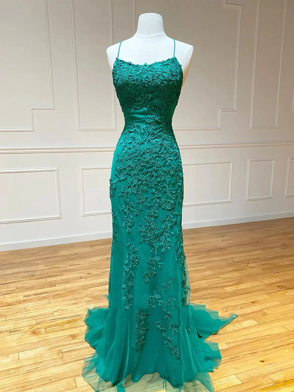 Backless Green Mermaid Lace Prom Dresses, Open Back Green Lace Mermaid Formal Evening Dresses Y1365 by simplepromdress