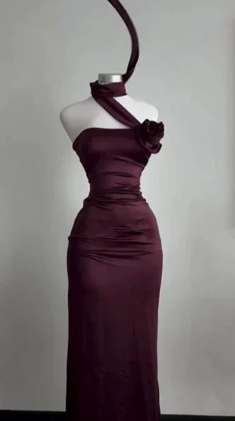 Simple Sheath Burgundy Long Prom Dress Strapless Evening Dress Y8511 by simplepromdress