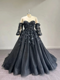 Stunning, Alternative Black Gown, Off The Shoulder Ball Gown Gothic Unconventional Wedding Dress,Y2477 by simplepromdress