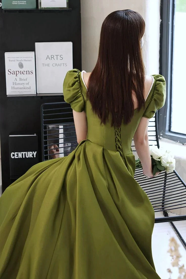 Green Satin Long Prom Dresses A-Line Evening Dresses Y7097 by simplepromdress