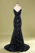 Navy Blue Evening Dress with Beading Sequins,Chic Prom Dress Y1832