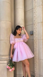 Fairy Mesh Tulle Dress for Women Puff Sleeve Mini Princess Dress Square Neck Homecoming Dress Y2425 by simplepromdress