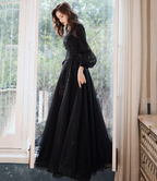 Black lace long prom dress A line evening gown Y1294 by simplepromdress