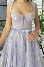 Chic Sleeveless A Line Ankle Length Tulle Prom Dresses by Ombreprom