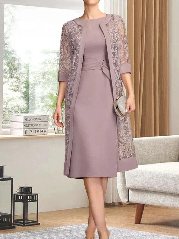 Sheath/Column Scoop Knee-Length Chiffon Mother of the Bride Dress With Pleated Sequins by Dreamylily