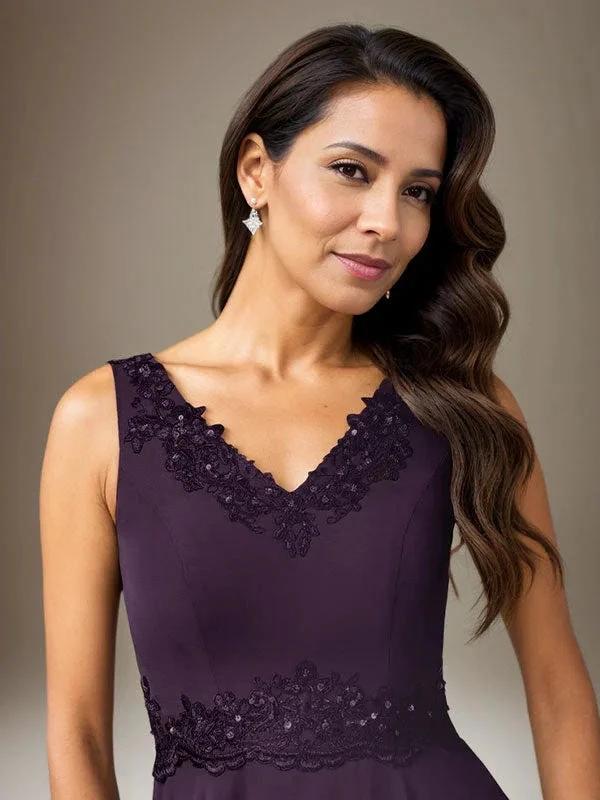 Plum A-Line Sequins Chiffon Dress by Dreamylily