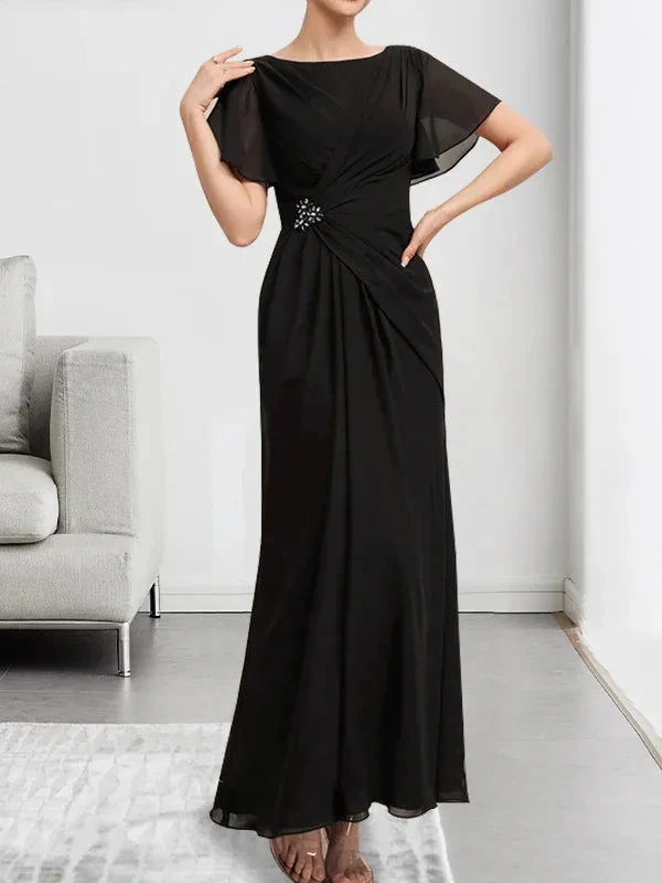 A-line Scoop Ankle-Length Chiffon Mother of the Bride Dress With Beading Pleated by Dreamylily