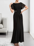 A-line Scoop Ankle-Length Chiffon Mother of the Bride Dress With Beading Pleated by Dreamylily