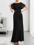 A-line Scoop Ankle-Length Chiffon Mother of the Bride Dress With Beading Pleated by Dreamylily
