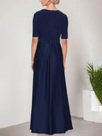 Surplice Neckline Ballgown with Full Satin Skirt & Jersey Bodice by Dreamylily