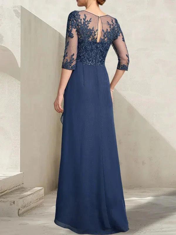 A-line Scoop Illusion Asymmetrical Lace Chiffon Mother of the Bride Dress With Sequins Cascading Ruffles by Dreamylily