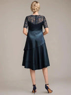 A-Line Scoop Knee-Length Mother of the Bride Dress With Applique & Sequins by Dreamylily