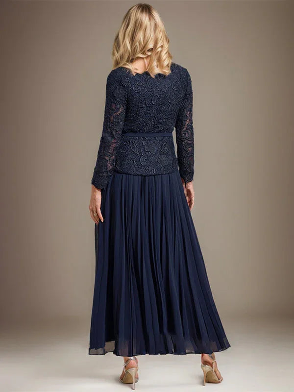 Vestido de gasa para madre de la novia con corte A, cuadrado, largo hasta los tobillos, con pliegues 