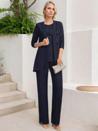 Jumpsuit/Pantsuit Separates Scoop Floor-Length Chiffon Lace Mother of the Bride Dress With Sequins by Dreamylily