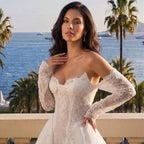 Off White Luxury Ball Gown Wedding Dress Beaded With Veil SW715