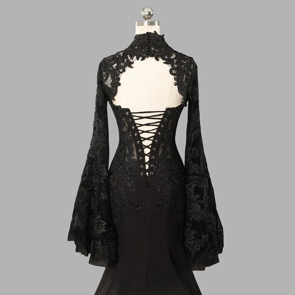Black Luxury Gothic  Wedding Dress Sheer Lace Mermaid  SW562