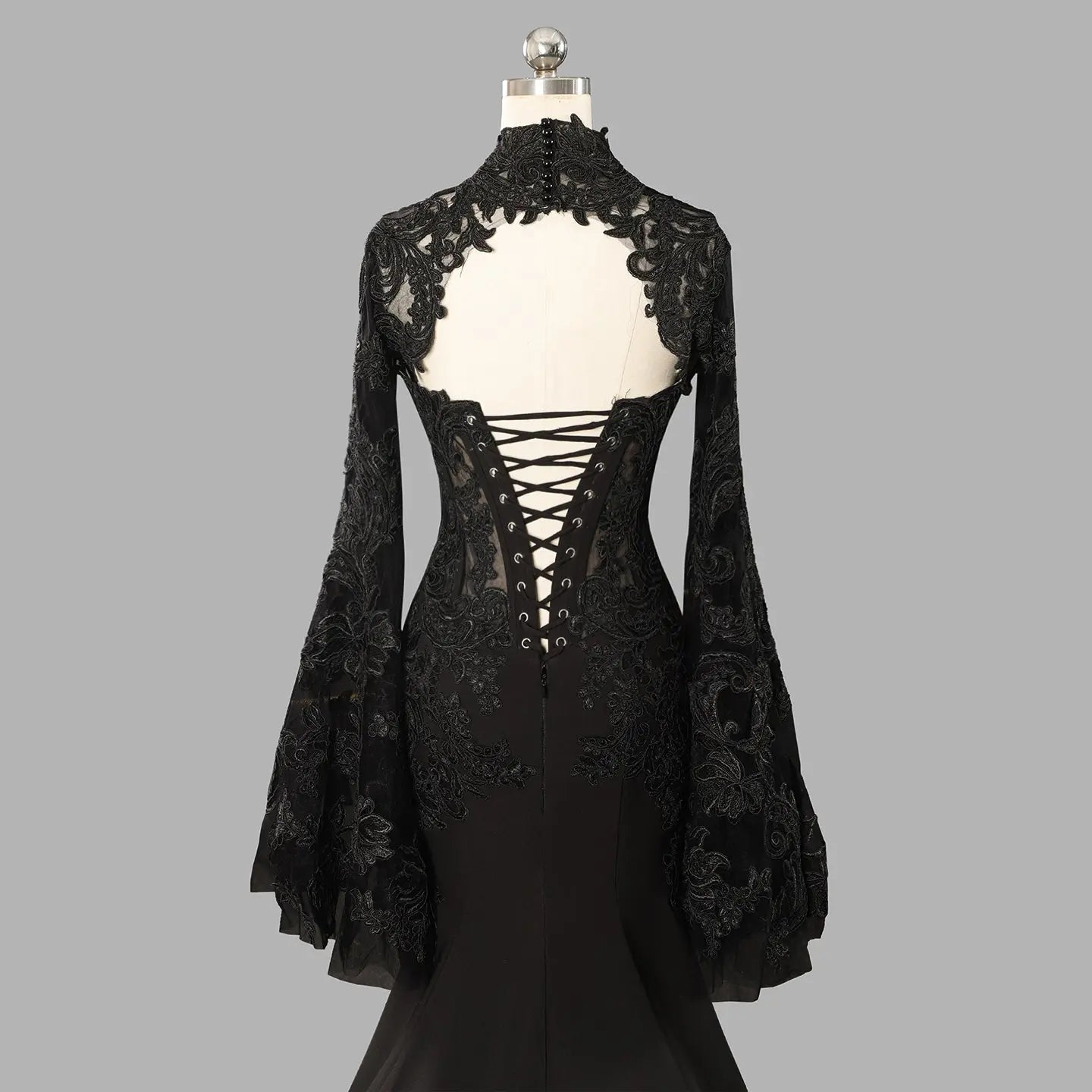 Black Luxury Gothic  Wedding Dress Sheer Lace Mermaid  SW562