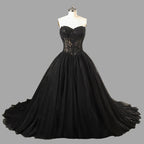 Black Lace Heavy Gothic Beading Wedding Dress Ballgown Corset Closure  SW567