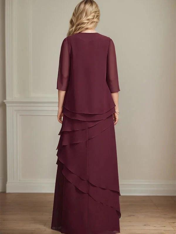 Sheath Scoop Floor-Length Chiffon Mother of the Bride Dress by Dreamylily