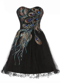 Chic Tulle Satin Beaded Sweetheart Neckline A-Line Short Cocktail Dress Black Homecoming Dress Y8483 by simplepromdress