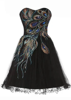 Chic Tulle Satin Beaded Sweetheart Neckline A-Line Short Cocktail Dress Black Homecoming Dress Y8483 by simplepromdress