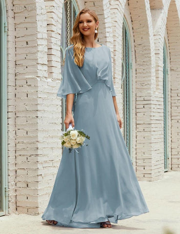 Sunnderly  Bridesmaid Dress Women Long Sleeve V-Neck Chiffon Formal Wedding Party Dress SY28018