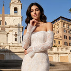 Off White  Lace Stunning Feminine Mermaid Wedding Dress Train  SW650