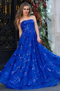 A Line Strapless Pleating Long Prom Dress With Applique by KissProm