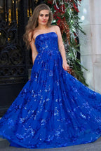 A Line Strapless Pleating Long Prom Dress With Applique by KissProm
