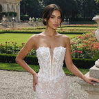 White Nude Lace Fairytale  Mermaid Wedding Dress 3D Floral  Train  SW649