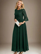 A-line Scoop Ankle-Length Lace Chiffon Mother of the Bride Dress With Bow by Dreamylily