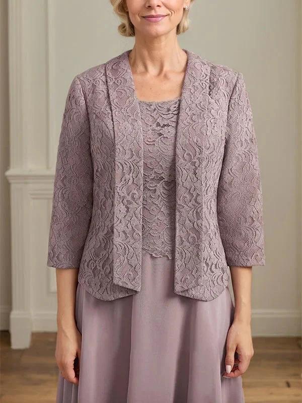 A-line Scoop Tea-Length Lace Chiffon Mother of the Bride Dress by Dreamylily