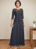 A-line Scoop Illusion Ankle-Length Chiffon Lace Mother of the Bride Dress With Rhinestone Beading by Dreamylily