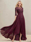 A-line Scoop Illusion Asymmetrical Lace Chiffon Mother of the Bride Dress With Pleated Sequins by Dreamylily