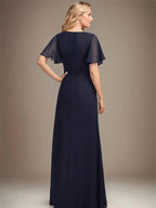 A-line Asymmetrical Floor-Length Chiffon Mother of the Bride Dress With Pleated Beading Sequins by Dreamylily