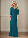 A-Line V-Neck Long Sequins Chiffon Mother Dress by Dreamylily