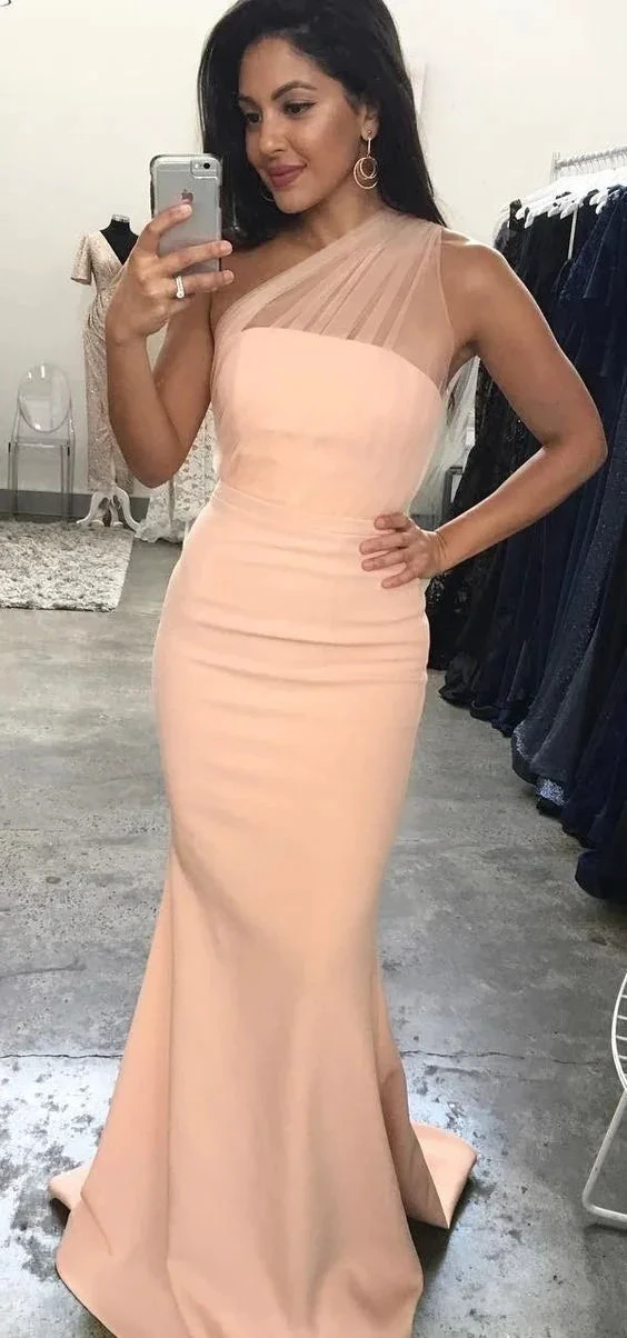 Mermaid One Shoulder Light Pink Evening Dress Y7013 by simplepromdress