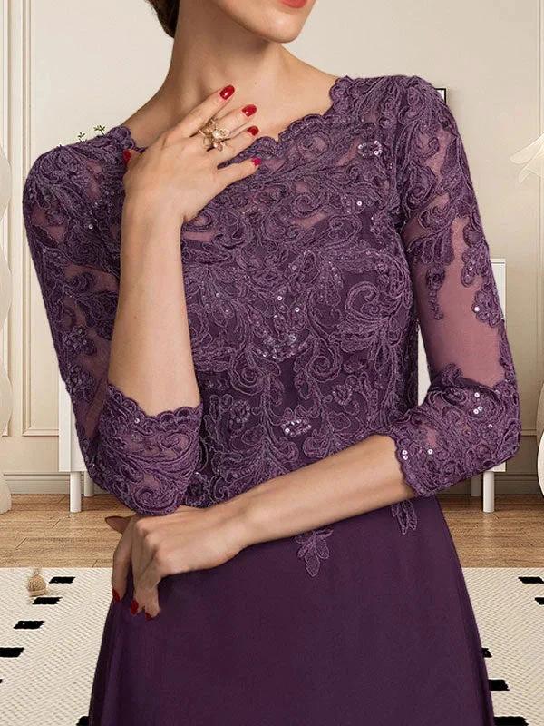 A-line Scoop Floor-Length Lace Chiffon Mother of the Bride Dress With Sequins by Dreamylily