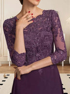 A-line Scoop Floor-Length Lace Chiffon Mother of the Bride Dress With Sequins by Dreamylily