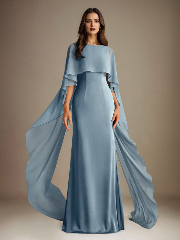 Sheath/Column Boatneck Floor-Length Chiffon Mother of the Bride Dress With Cascading Ruffles