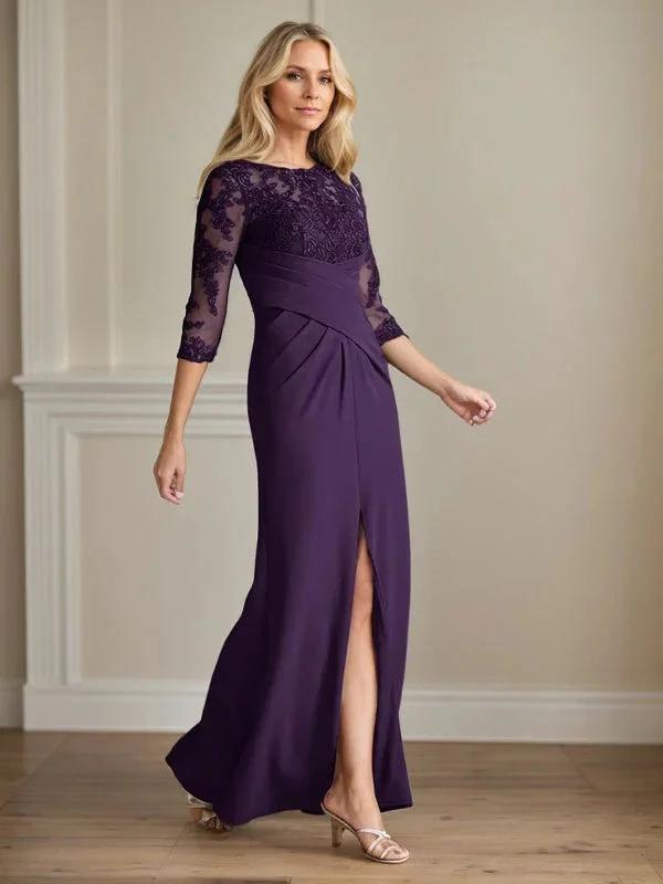 Plum Sheath Lace Stretch Crepe Mother of the Bride Dress by Dreamylily