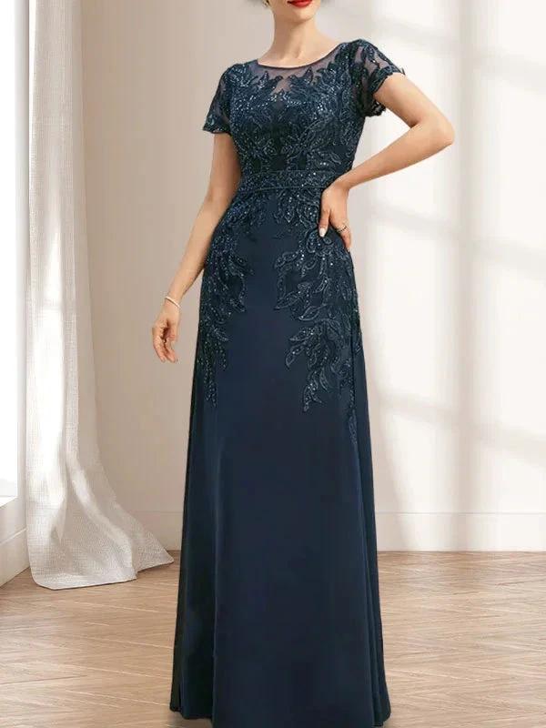 Sheath/Column Scoop Illusion Floor-Length Lace Chiffon Mother of the Bride Dress With Sequins by Dreamylily