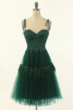 A-Line Green Tulle Above Knee Length Homecoming Dress Party Dress Y1703 by simplepromdress