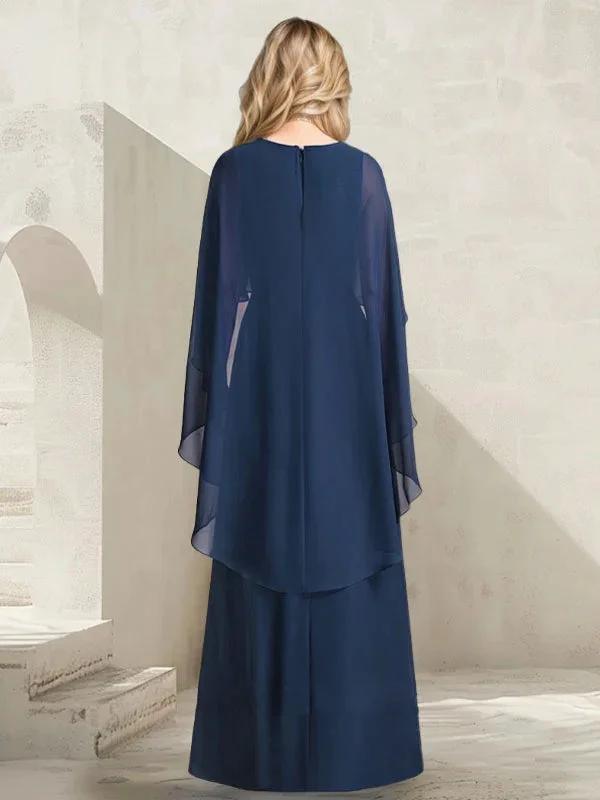 A-line V-Neck Floor-Length Chiffon Mother of the Bride Dress With Cascading Ruffles Beading by Dreamylily