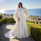 Ivory  Romantic A-Line Satin Wedding Dress 3D Rose Floral With Veil  SW661