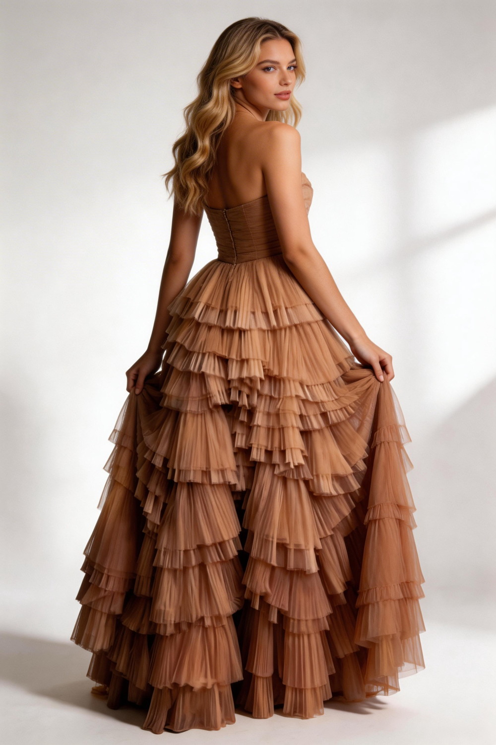 A Line Tulle Tiered Long Prom Dresses,Evening Dress Y2073 by simplepromdress