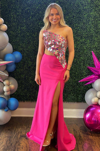 Ashley |Etuikleid mit One-Shoulder-Schnitt und Spiegelpailletten