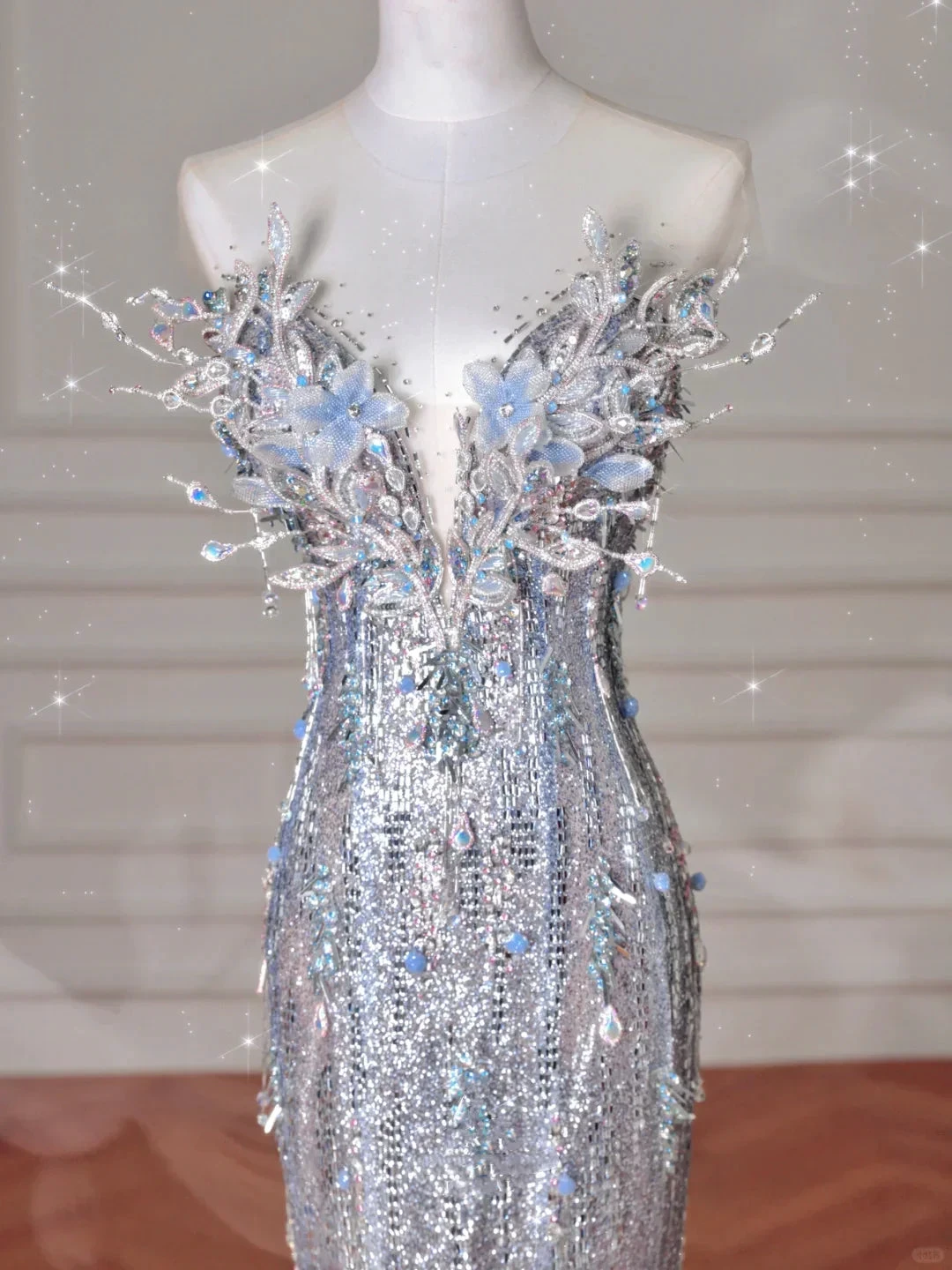 Luxury Silver Sequin 3D Beaded Mermaid Evening Dress Long Prom Dress With Bow Y8640 by simplepromdress