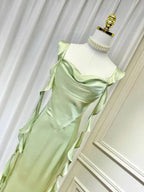 Elegant Summer Ruffle Ribbon Slip Backless Sexy Dress For Women Chic Ruched Slim Evening Dress Y7390 by simplepromdress